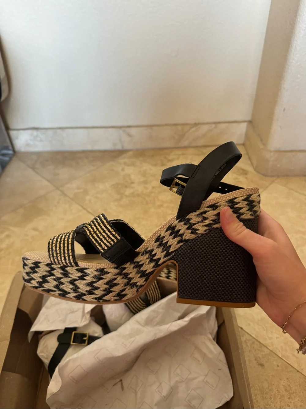 Dolce Vita Black and Natural Woven Espadrille Heels